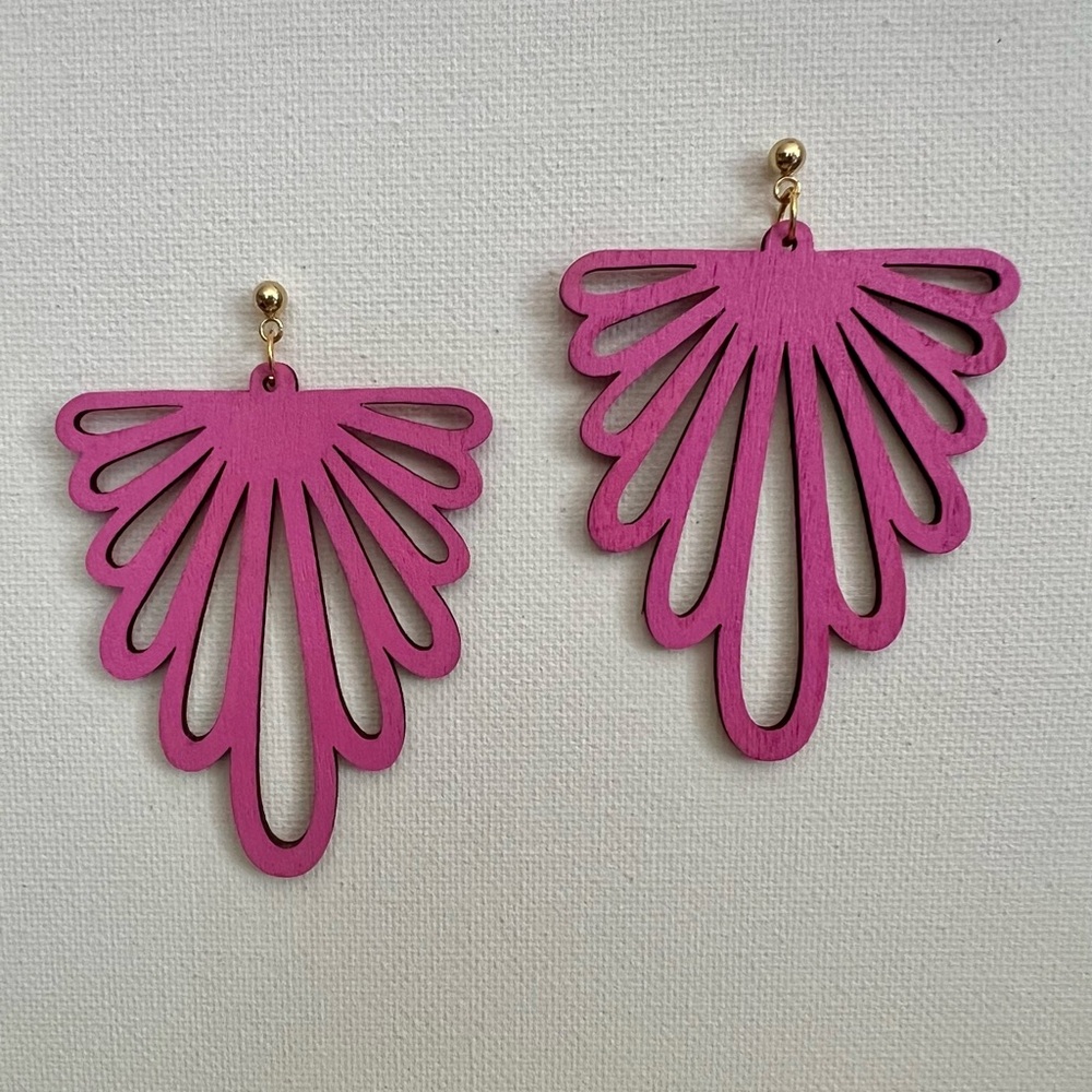 Wooden Pink Winged Earrings